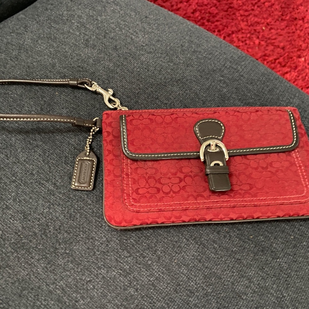 COACH LEATHER TRIMMED WRISTLET